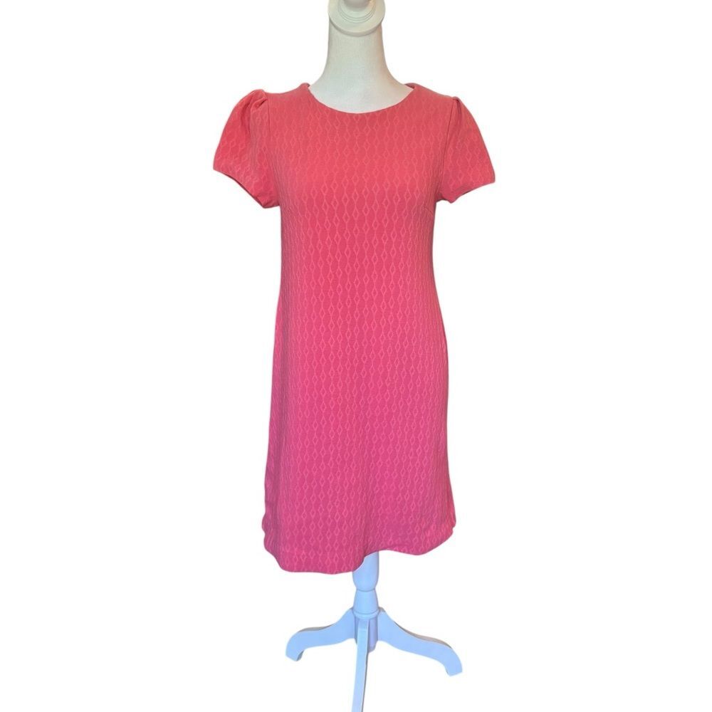 Anthropologie MAEVE Mini Shift Dress Diamond Texture Short Sleeve Women XS Coral